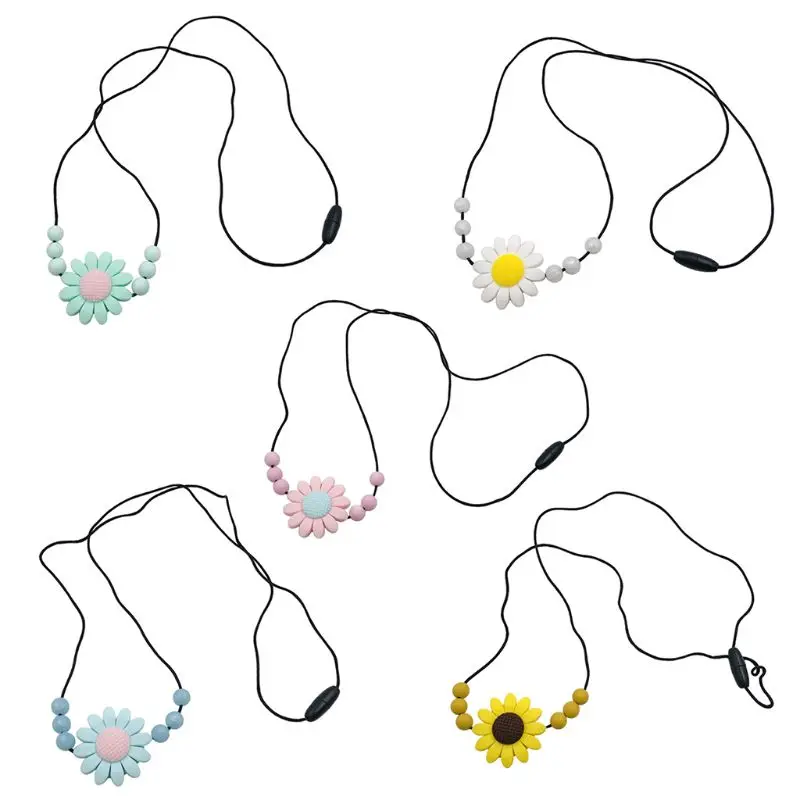 

Unique Sunflower Baby Teether Necklace Silicone Pendant Beads Bow Knot Teething Nursing Toys for Infants Little Boys Girls