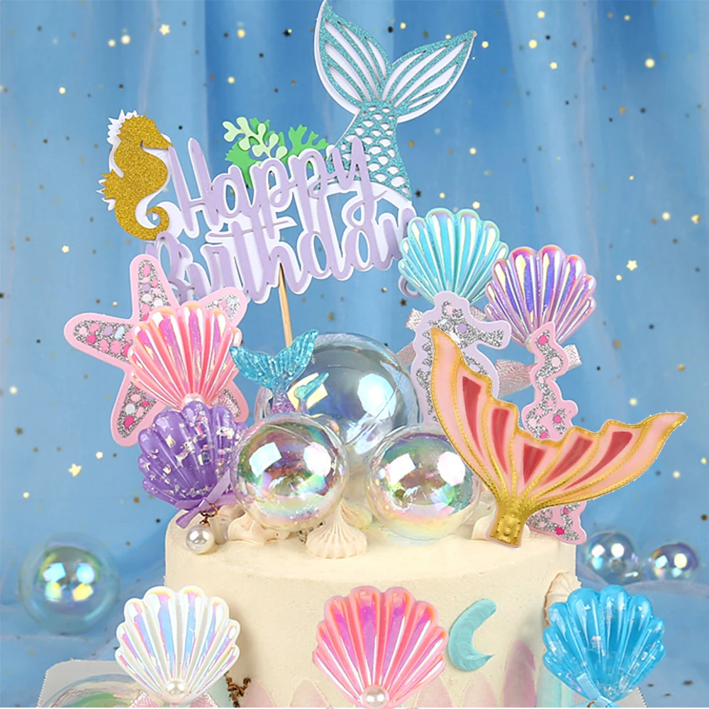 

Shell mermaid tail Cake toppers Decoration undersea little mermaid theme cake Decor girls Birthday decor Mermaid Party supplies
