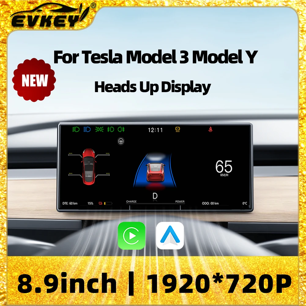 

EVKEY 5,5-дюймовая цифровая приборная панель для Tesla Model 3 Y, проекционный дисплей CarPlay, Android, автоматический экран HUD Power Speed, обновление OTA