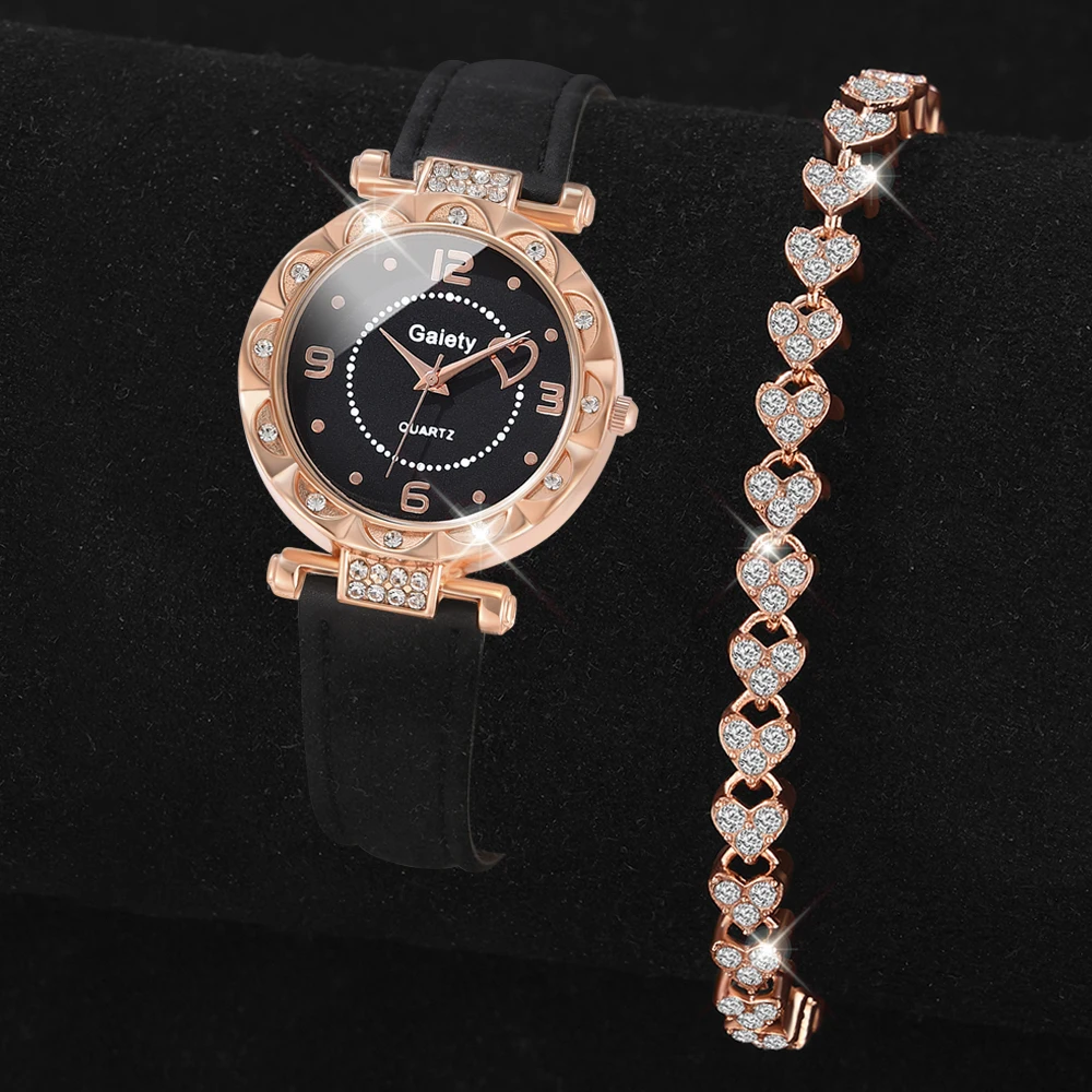 Женские черные кварцевые наручные часы Gaiety с полиуретановым ремешком и круглым