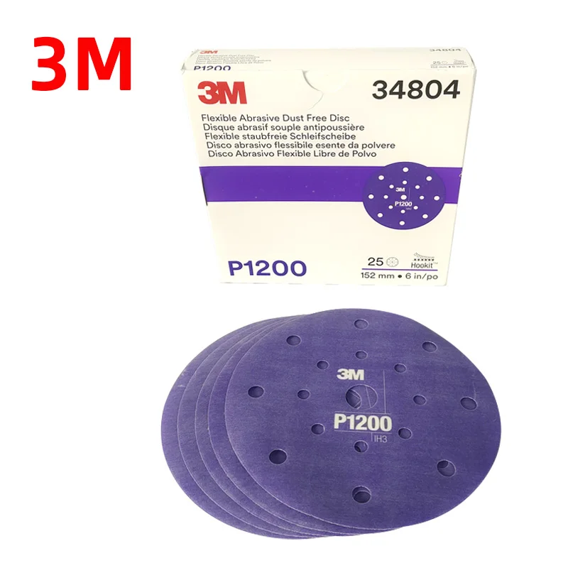 

3M 6 Inch 150mm Purple Soft Sandpaper 34804/34805 Car Polishing Grinding Disc Flocking 1200/1500 Grit Abrasive