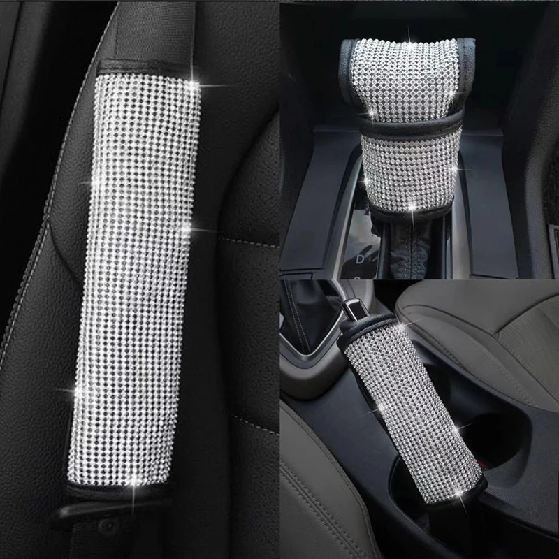 

Car Shift Gear Cover Handbrake Cover Shoulderpad Luster Crystal Car Knob Gear Stick Protector Rhinestone Auto Decor Accessories