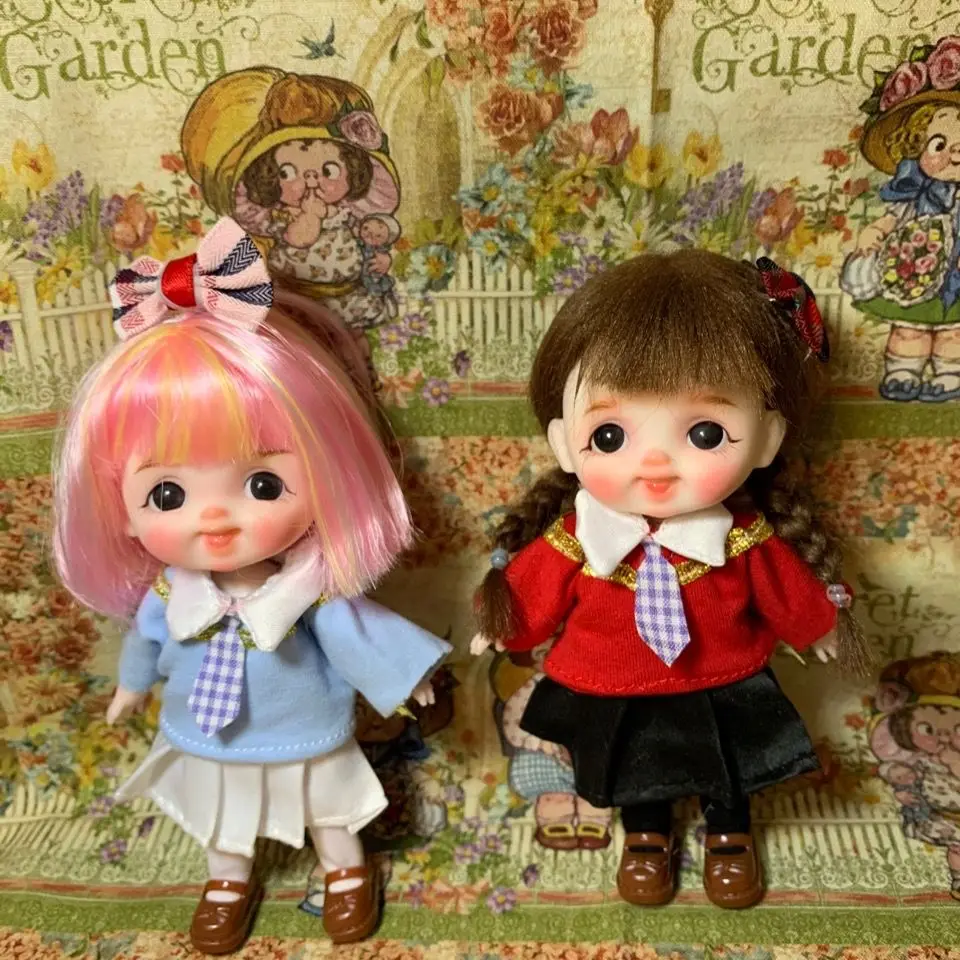 

14CM BJD Dolls OB11 Handmade Doll Smile Face Color Wig Full Set Girls Toys Movable Joint Palm Doll DIY Dressing Birthday Gift