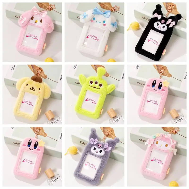 

Kawaii Kuromi Sanrio Y2K Plush Card Holder Anime Cartoon My Melody Cinnamoroll Keychain Bus Student Campus Id Card Holder Gifts