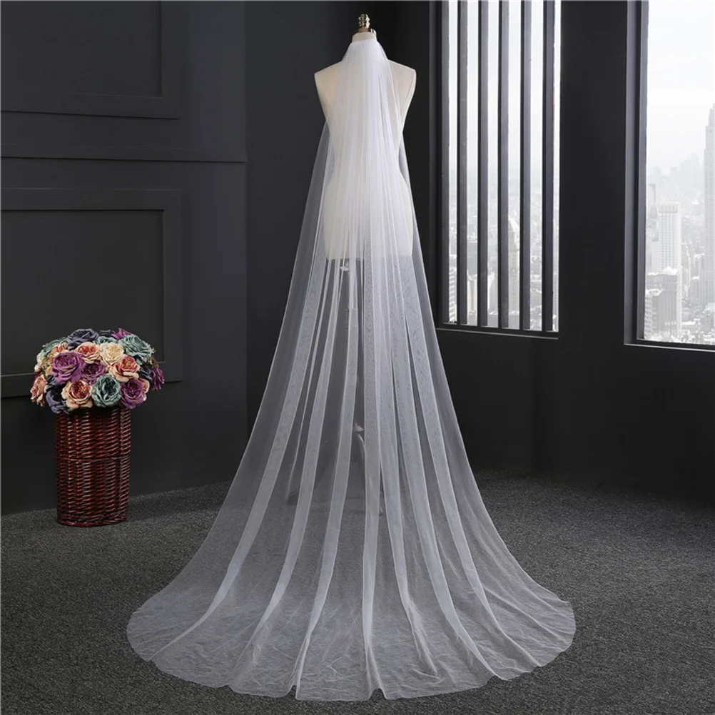 

Long Wedding Veil Double Layer Tulle Cathedral Chapel Floor Veils with Hair Side Comb for Bride (White)