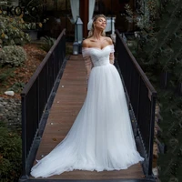 macdugal wedding dress 2022 princess off shoulder pleated long sleeve a line tulle vestido de novia civil with split custom made
