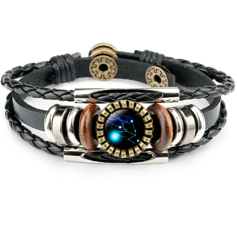 Женские кожаные браслеты 12 созвездий многослойные ручной работы в стиле панк с