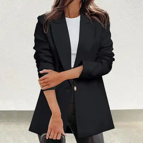 Женский офисный Блейзер на одной пуговице, Осенний блейзер с длинным рукавом и карманами, офисная одежда