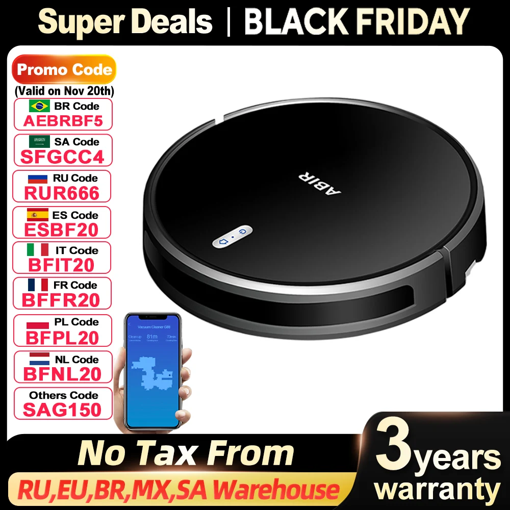 

Робот-пылесос Abir G20S, <500 Вт, беспроводной, влажная уборка, пылесборник