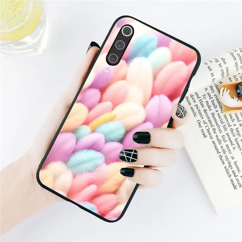 Модный чехол с перьями для Xiaomi Redmi Note 12 11 10 9T 8 7 Pro 9 9A 9C черный мягкий телефона