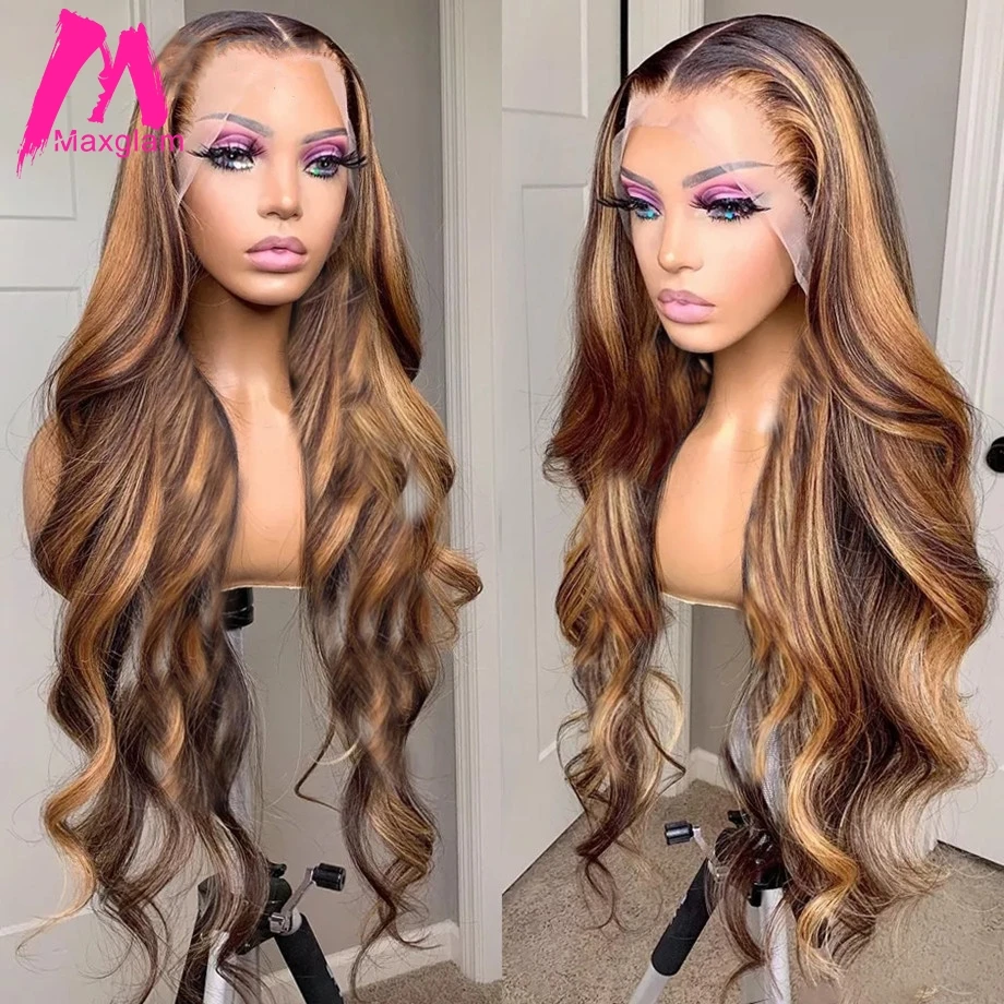 Highlight Wig Human Hair Body Wave Ombre Human Hair Wig Brazilian 30 Inch Full T Part For Women Honey Blonde Lace Front Wig