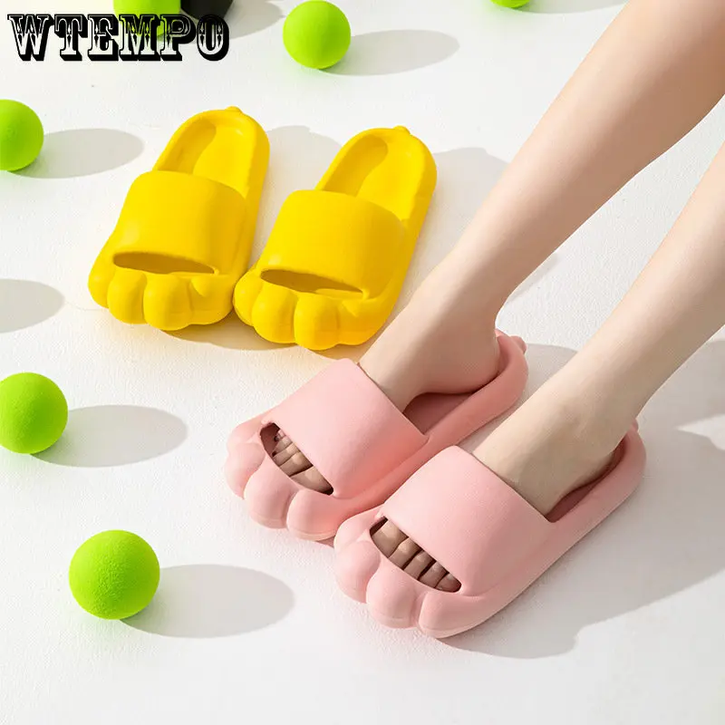 WTEMPO Summer Women Men Slippers Indoor Bath Platform Non-slip Home Shoes Cartoon Flip Flops Cat Paw Beach Sandals Dropshipping