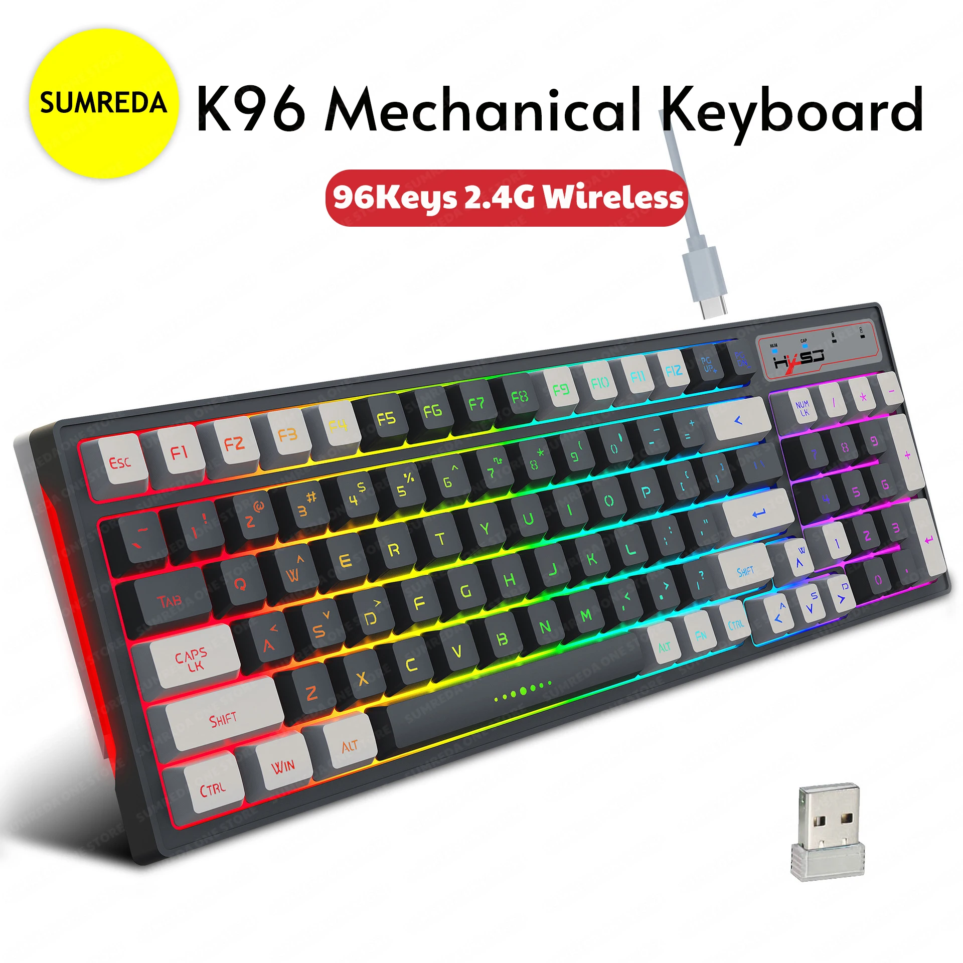 

Беспроводная Механическая Bluetooth клавиатура K96, 2,4 ГГц, с 96 клавишами