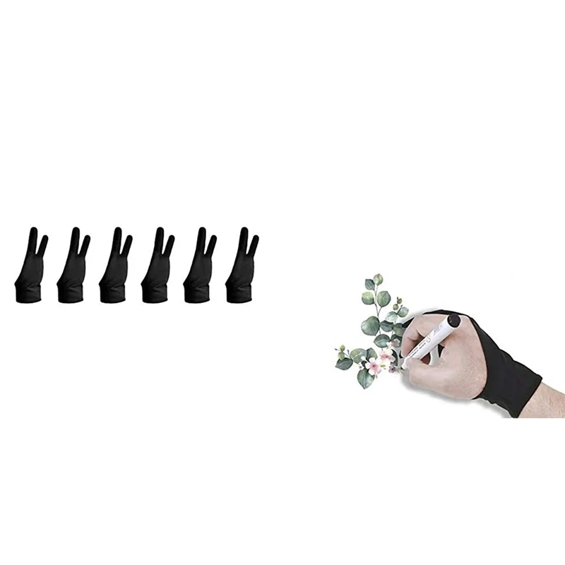 

Two Finger Artist Glove 6PCS, Anti Smudge Drawing Glove For Graphic Tablet Ipad Painting Sketching Good