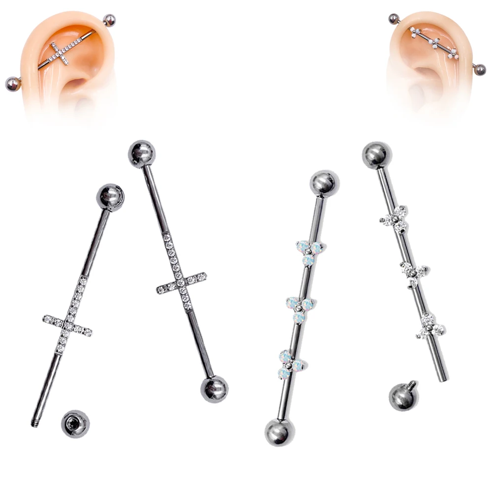 

G23 Titanium Triple Opal Stone Trinity Industrial Piercings Barbell Helix Tragus Cartilage Earrings Stud Body Piercing Jewelry