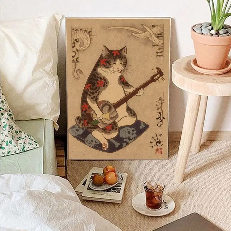 Японская кошка-Самурай в винтажном стиле высококачественные принты и постеры