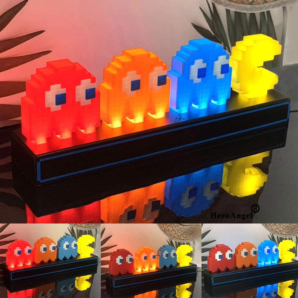 Пиксельный ночсветильник Pac Man светодиодная Иконка игры визуальная иллюзия 3D