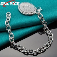 925 sterling silver round chain oval mirror pattern bracelet ladies fashion glamour party wedding engagement jewelry