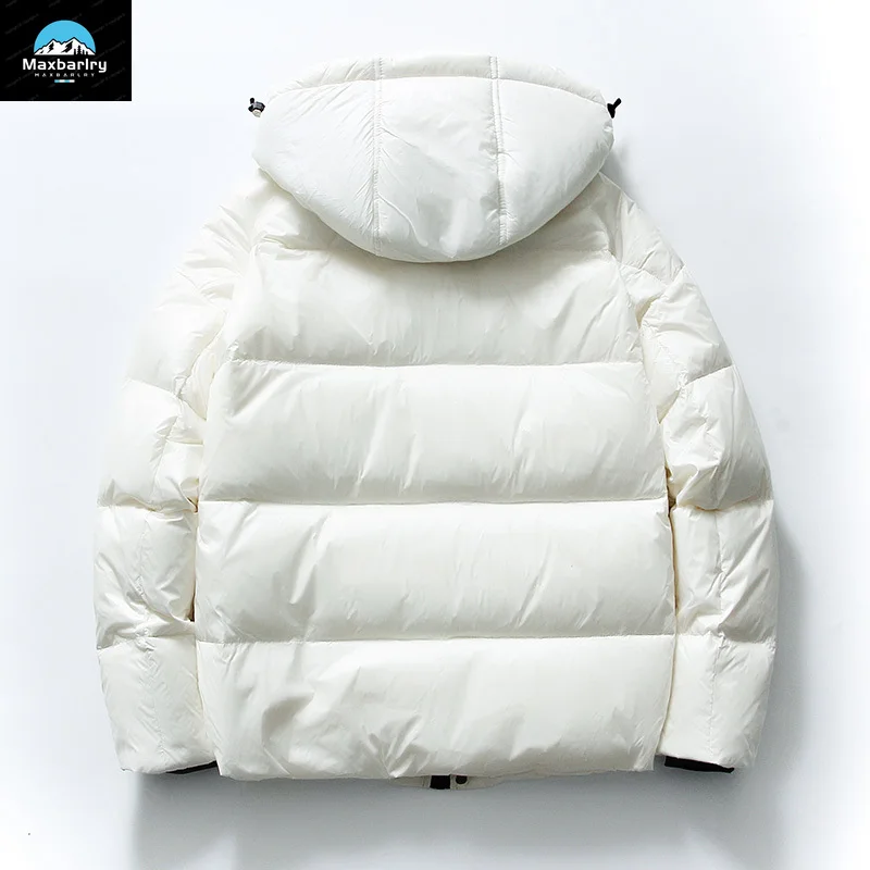 Пуховик мужской с капюшоном модная теплая куртка на черном золотом белом утином