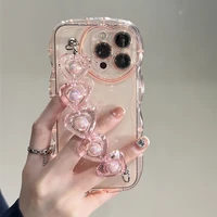 cute heart love chain bracelet transparent shockproof phone case for iphone 11 12 13 pro xs max x xr wrist strap soft back cover