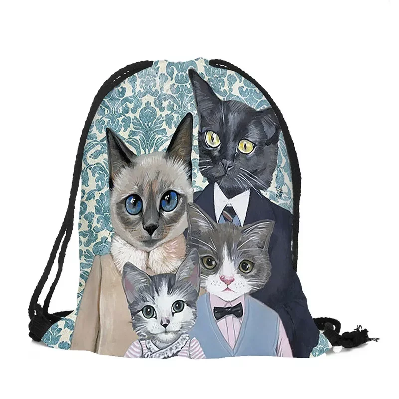 

Shopping Bag Digital printing Cats Backpack bag 3D Storage Bag Bunch pocket cartoon animals 32x39cm Oxford cloth