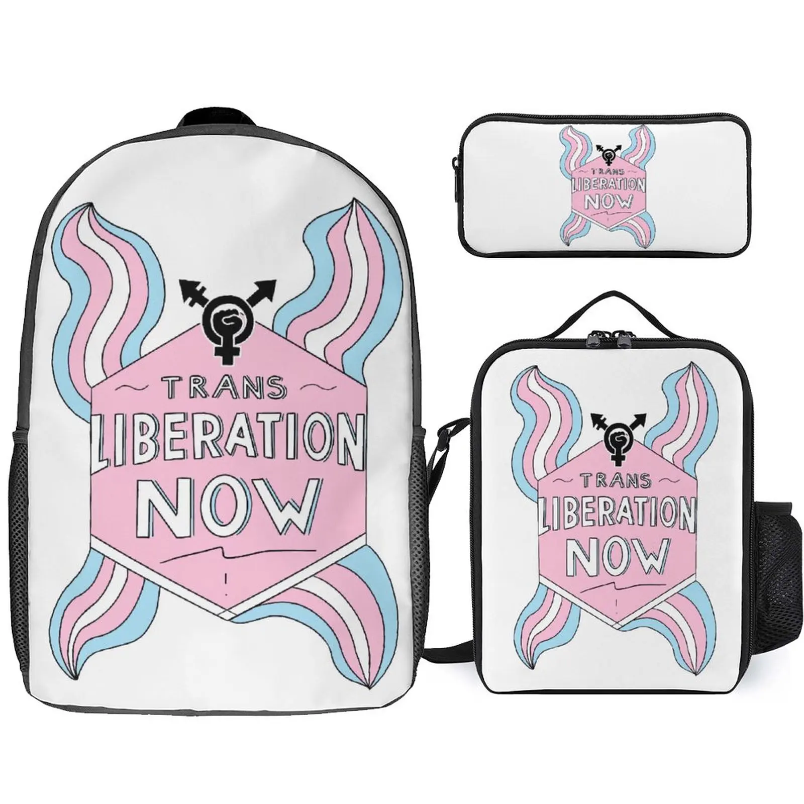 3 in 1 Set 17 Inch Backpack Lunch Bag Pen Bag Trans LIberation Now Firm Lunch Tote Comfortable  Schools Graphic Vintage