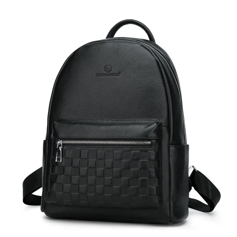 Men's Backpack 100% Natural Leather Casual School Bag for Teen Boys Black Large Capacity Backpack Women's Business Backpack