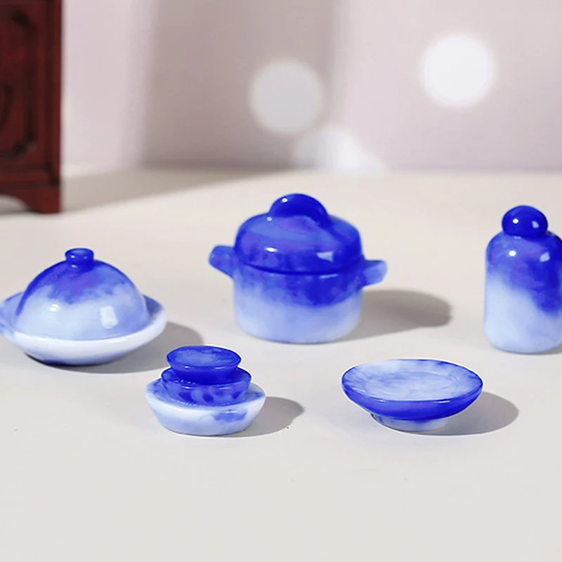 10 шт. 1/12 масштаб кукольный домик миниатюрная имитация синего и белого фарфора