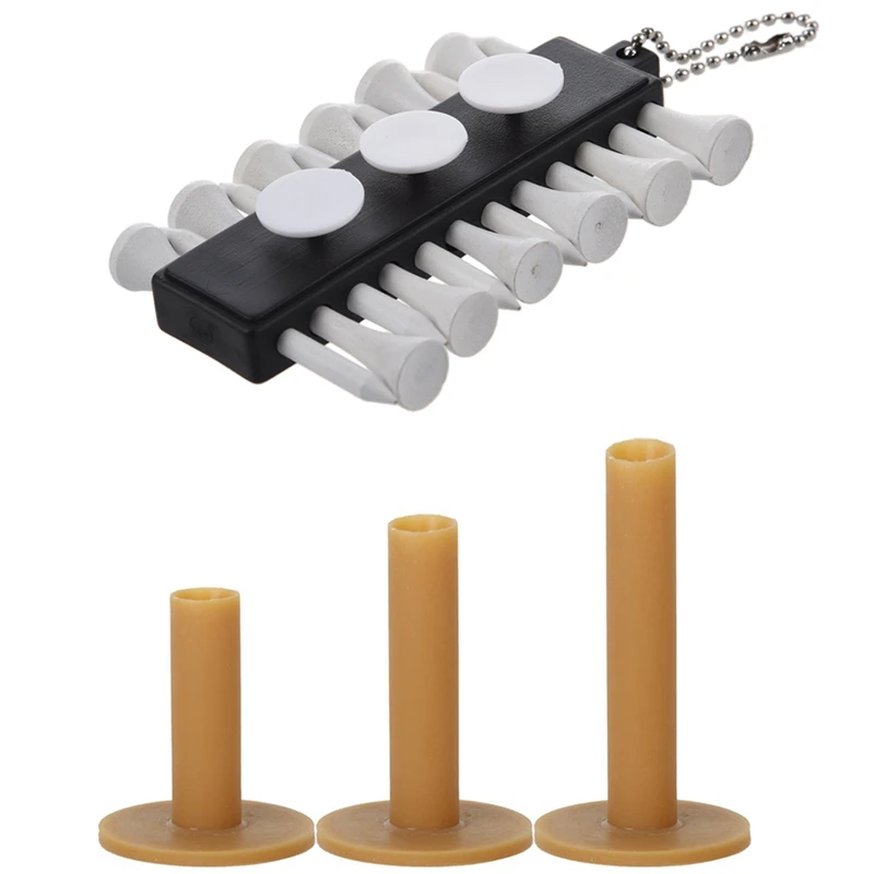 

3 Pcs Golf Tees Tee Driving Range 60/ 70/ 80 Mm & 1Pcs Golf Tee Golf Wooden Tee Holder With 3 Ball Marker And Keychain