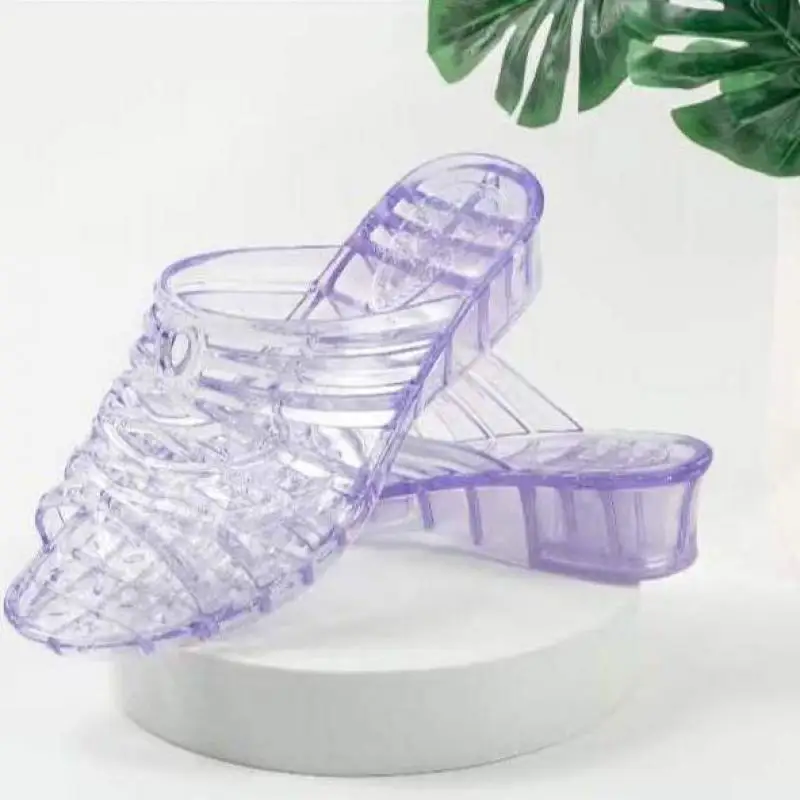 Шлепанцы женские на танкетке прозрачные сандалии нескользящей подошве пляжные