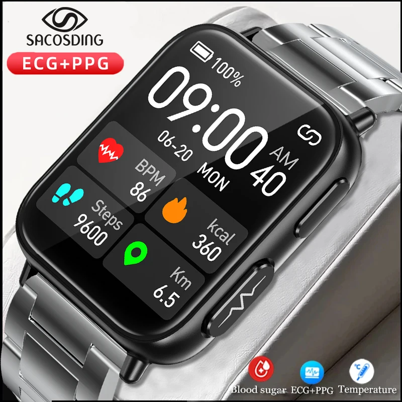 

2023 New Painless Non-Invasive Measure Blood Glucose Smart Watch Men ECG+PPG Heart Rate Blood Pressure Health Smartwatch Women