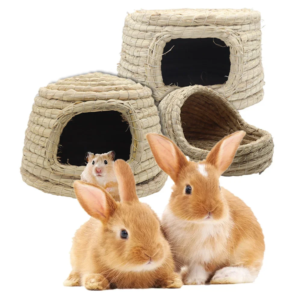 

Pet Rabbit Grass Bed Natural Straw Woven House Bunny Chew Toys Hay Nest Bed for Hamsters Chinchillas Mice Small Animals