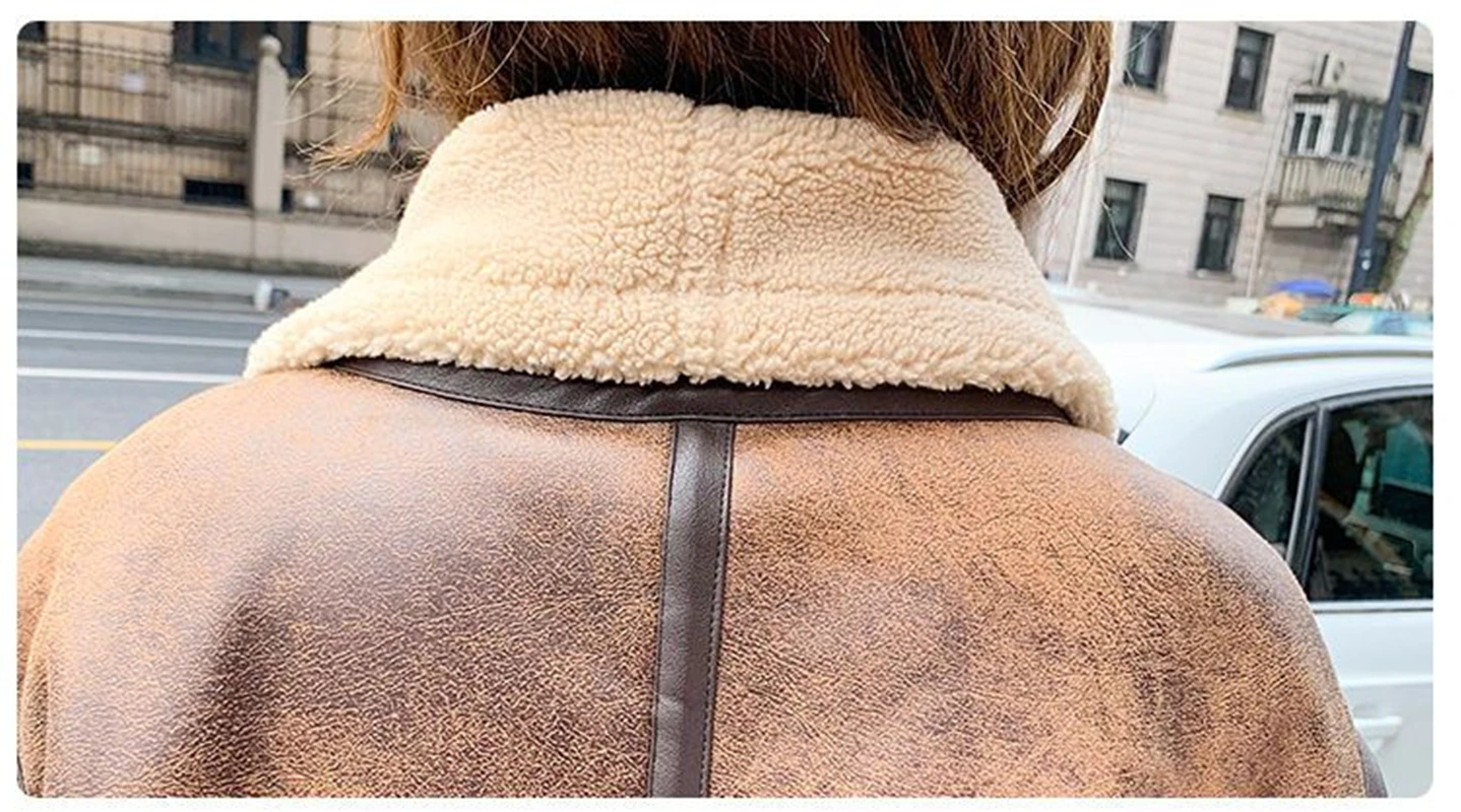 Faux Leather Jacket Women Shearling Thicken Fashion Long Sleeve Zippers Moto Biker Outerwear Warm Winter Coats Female Clothing