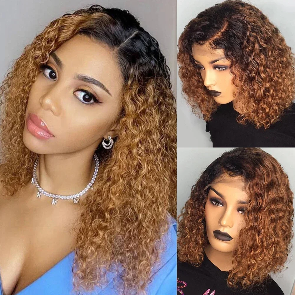 

Honey Blonde Kinky Curly 13x6 Lace Frontal Wig Human Hair Wig Pre Plucked Peruvian Virgin 4x4 Closure Wigs Women 13x1 T Part Wig