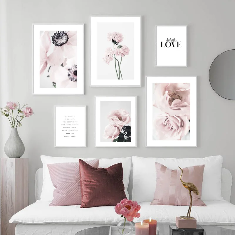 

Nordic Modern Minimalist Pink Floral Creative English Alphabet Wall Art Canvas Painting Posters Living Room Bedroom Home Decor