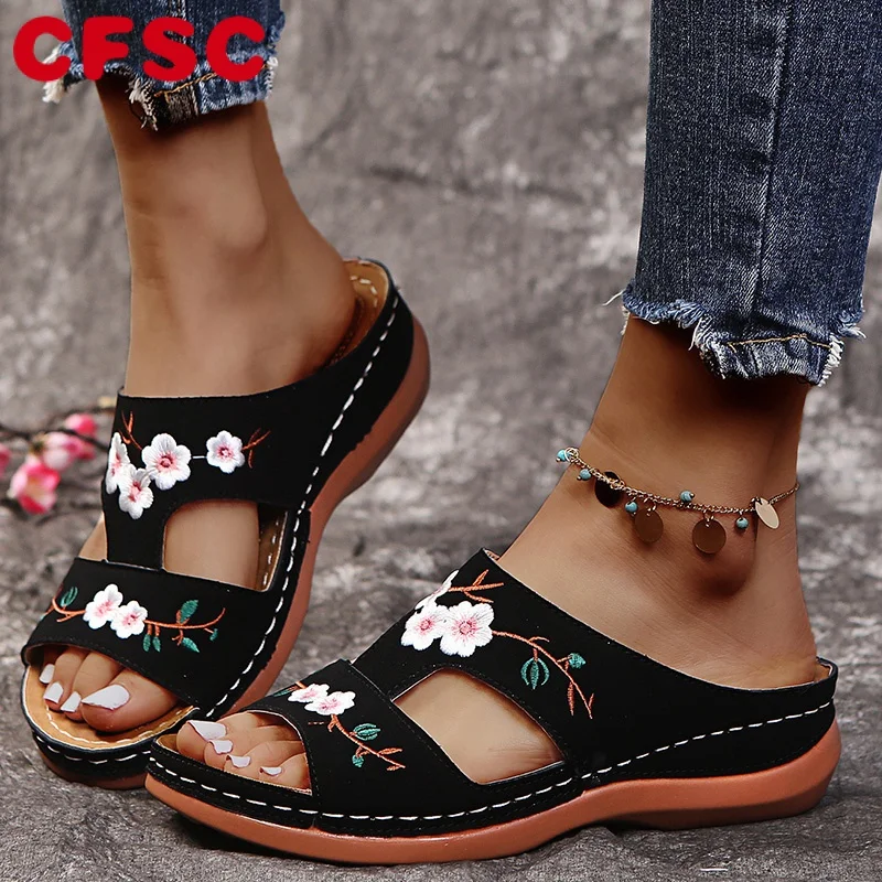 

Summer Sandals Shoes Women Peep Toe Shoes Woman Floral Sandals Woman Comfortable Female Slippers Retro Sandals Zapatillas Mujer