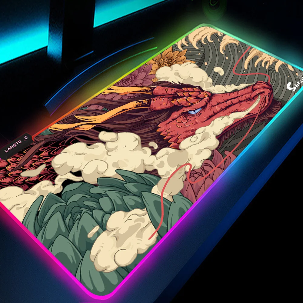 

Dragon HD Luminous Mousepad Internet Cafe Setup Gamer Gloway Table Rug Backlit Thick Playmat LED Pad Mouse Rubber Mat with RGB