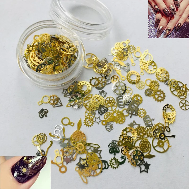 

1 Box 3D Steampunk Mechanical Component Gear Nail Art Glitter Sequins Mixed Shape DIY Art Tips Manicure Decoration