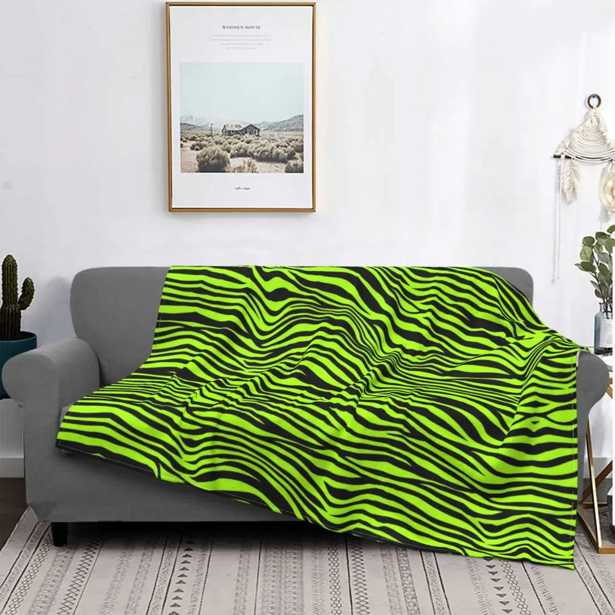 

Неоновое Зеленое одеяло с принтом зебры, флисовое украшение с животным рисунком, многофункциональное мягкое покрывало s для дома и офиса, по...