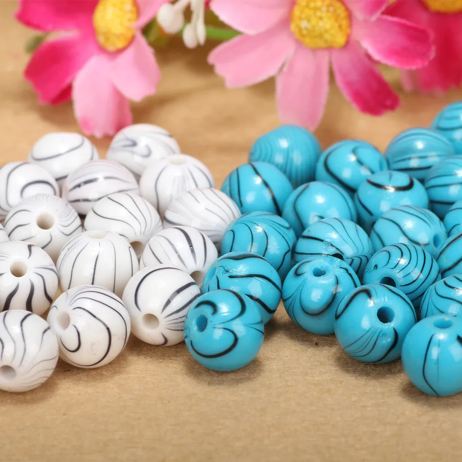 

8mm 50pcs Zebra Stripe Resin Beads High Quality Acrylic Spacer Loose Bead For DIY Bracelet Necklace Jewelry Making Accessories