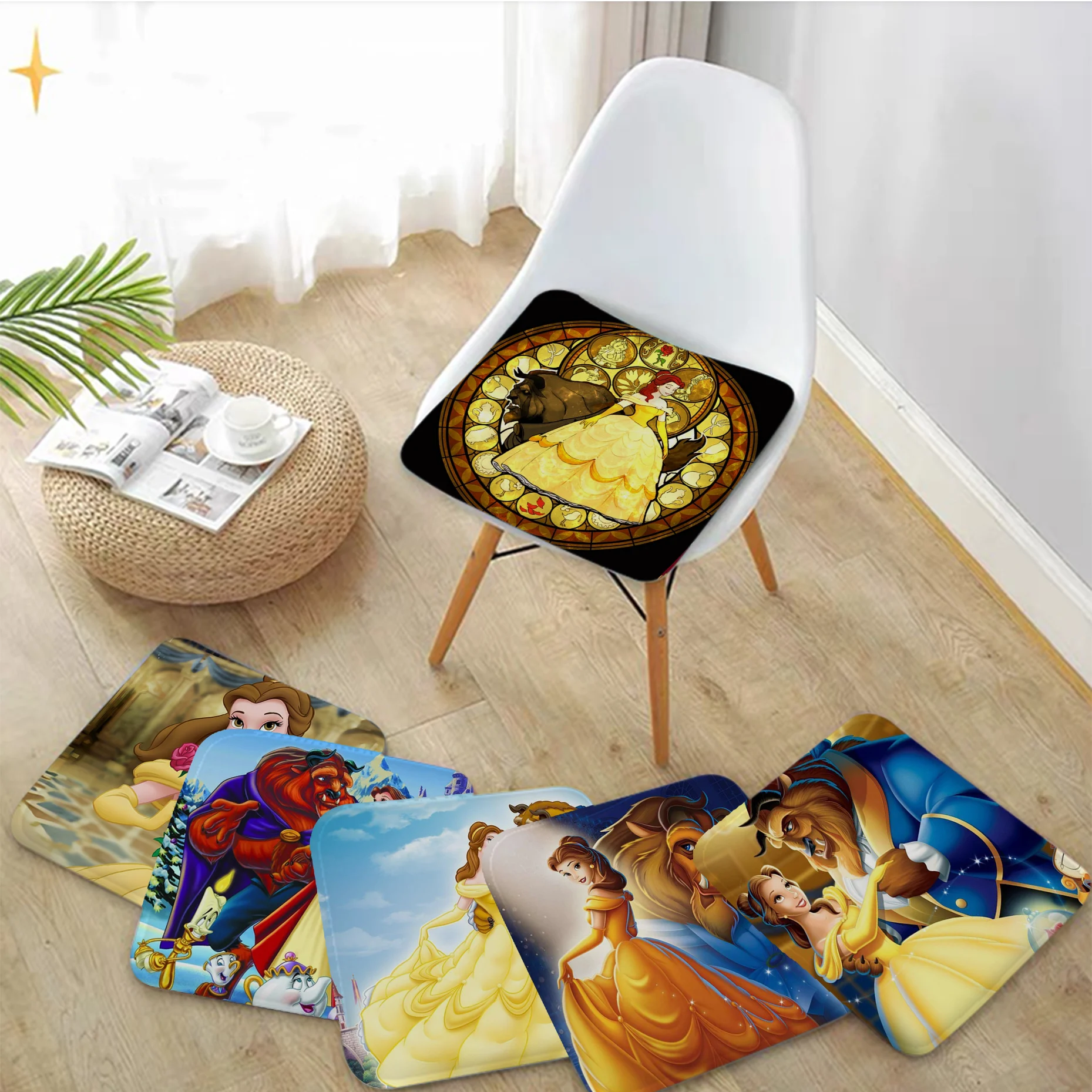 

Disney Beauty And The Beast Round Seat Pad Household Cushion Soft Plush Chair Mat Winter Office Bar Buttocks Pad