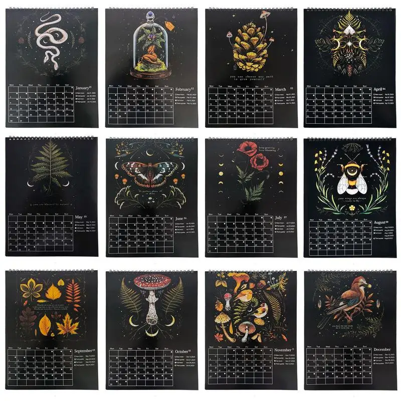 

Календарь лунный с темным лесом 2023, оригинальный Иллюстрированный настенный календарь для офиса, дома, настенный кулон, художественный кал...