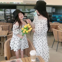 mother and daughter matching dresses 2022 summer womens off shoulder dress for kids girls one piece frock parent child clothing