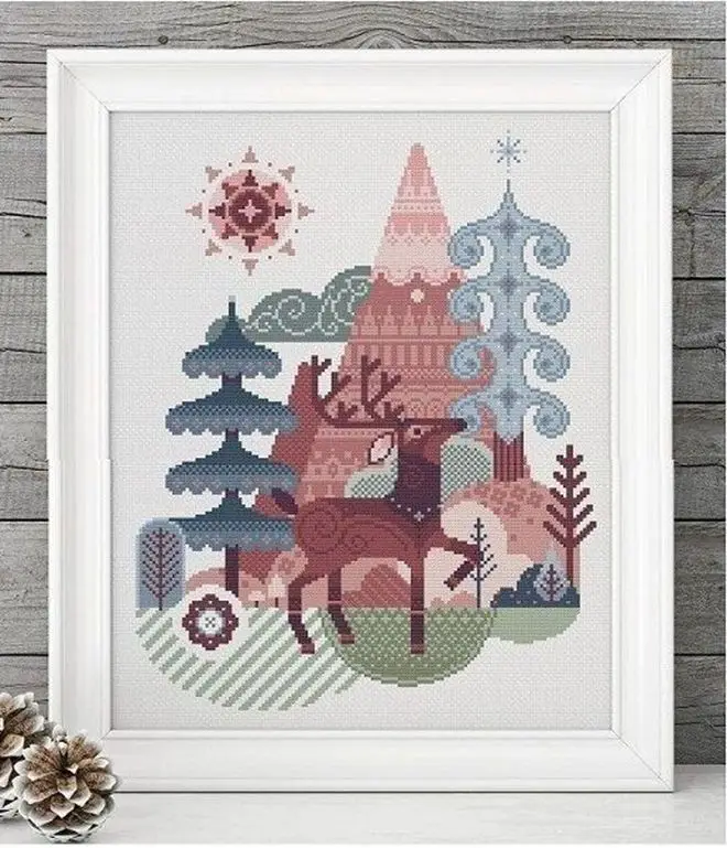 

Unprinted Cotton Aida Hand Winter Deer 35-42 Cross Stitch Kits,14, 16, 18, 22, 25, 28CT, DIY Fabric Craft Shop7
