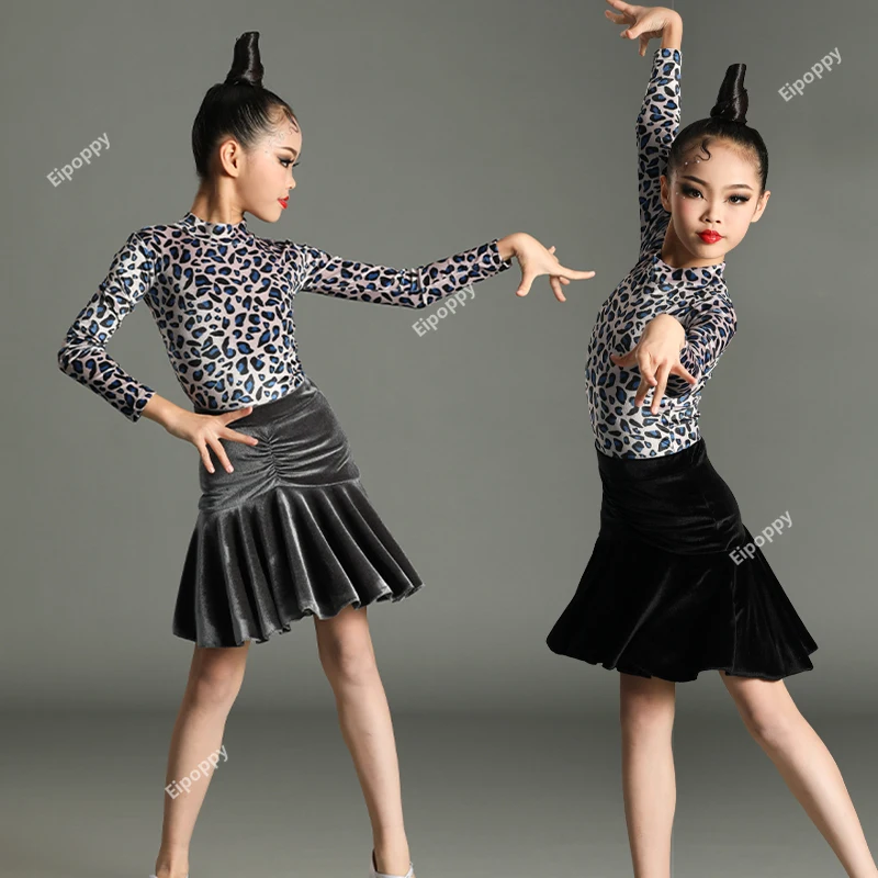 Детская тренировочная юбка для латиноамериканских танцев с леопардовым принтом