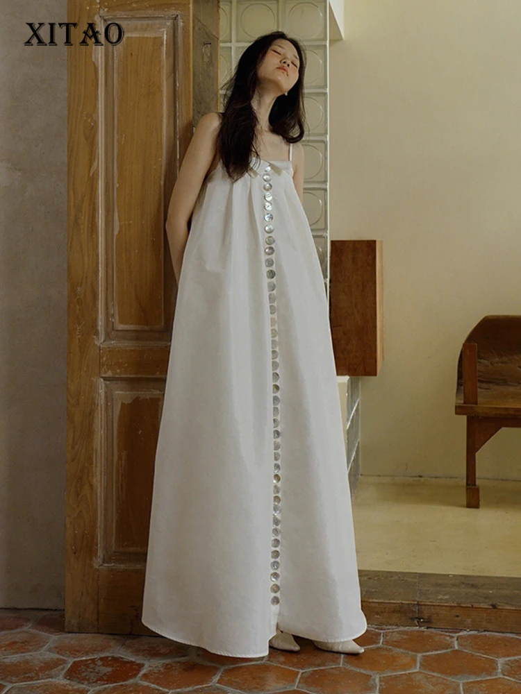 

XITAO, модное Повседневное платье для женщин, Корея, лето 2023, Новое поступление, индивидуальное свободное платье до щиколотки с вырезом лодочкой, однотонное платье, WLD16089