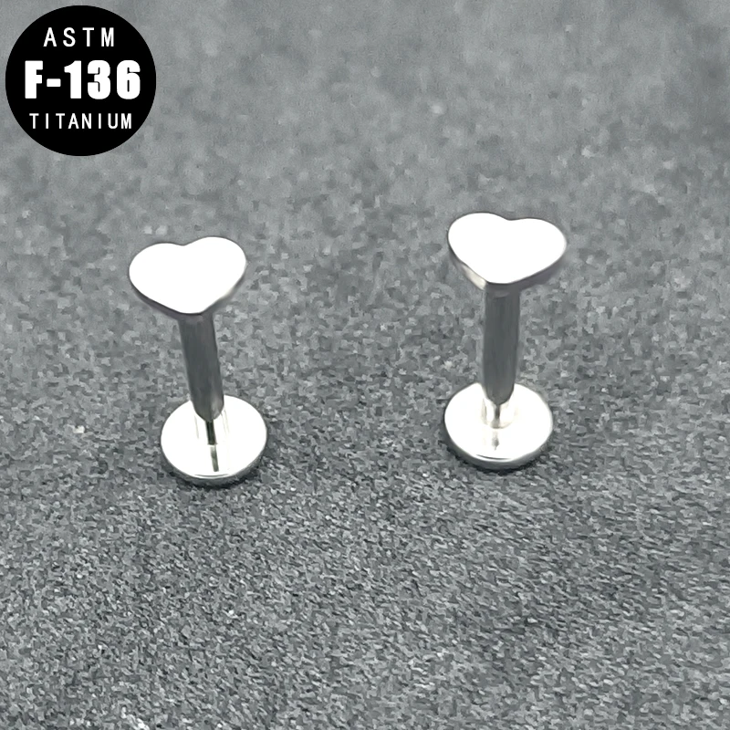 

ASTM F136 Титановая спираль, серьги для пирсинга губ, плоское сердце, анодированное внутреннее резьбовое ухо, хрящ, траг, кольцо, ювелирное издел...