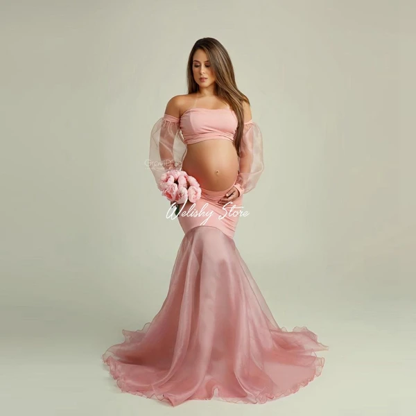 Милый розовый комплект из 3 предметов Тюлевое платье для беременных Женский Топ