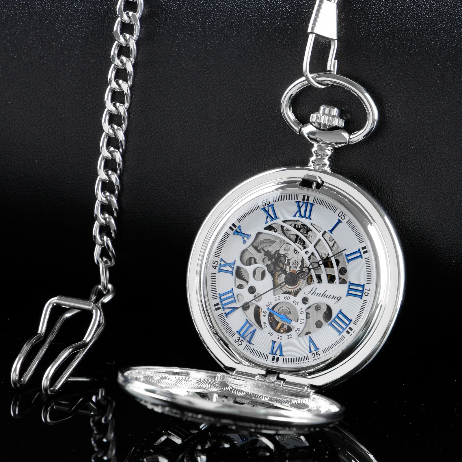 Top Brand Luxury Silver Mechanical Pocket Watches Necklace Mens Women Antique Vintage Charm Hand Wind Fob Chain Watches Gift