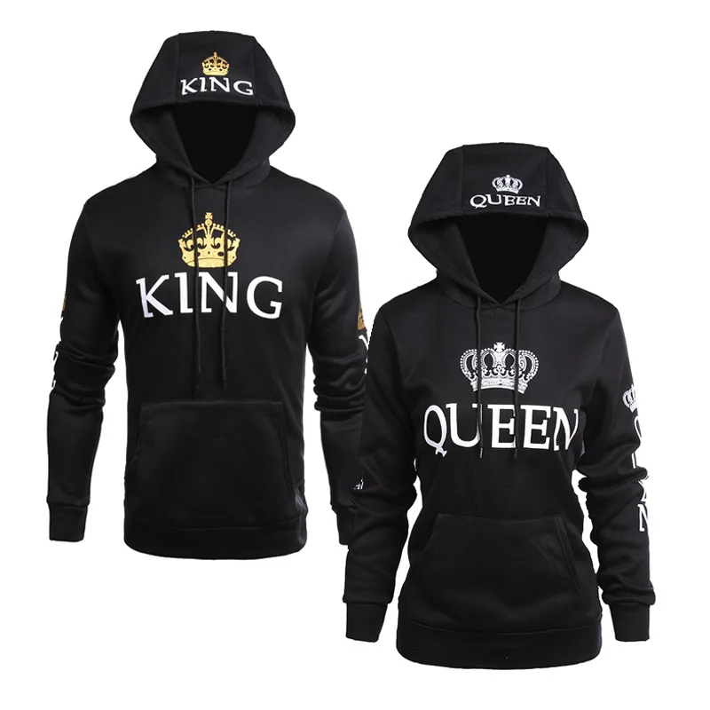 Autumn Winter Couple Hoodies Harajuku Letter Printing Lover's Hoody Sweatshirts Women Men Casual Long Sleeve QUEEN KING Coats